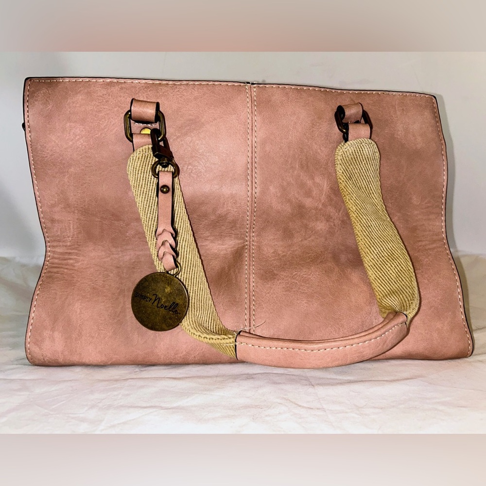 Simply Noelle Distressed Vegan Leather Tote – Dusty Rose Pink w/ Fabric Handles